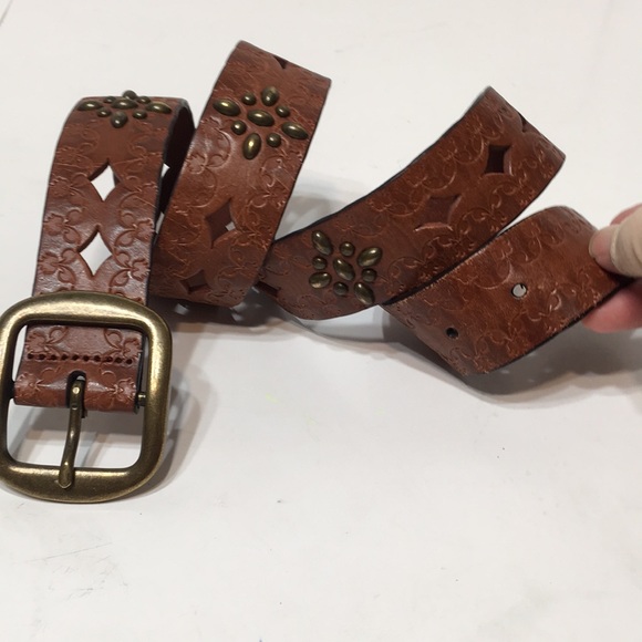 FOSSIL leather laser cut studded belt S warm brown - Picture 14 of 14